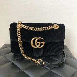 🛑SOLD🛑 Gucci GG black velvet mini Marmont flap bag